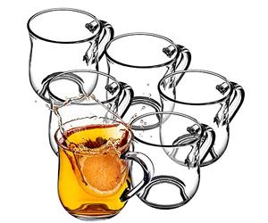 KADAX Vasos con asa para té y café, vasos de té de vidrio grueso, tazas de cristal para bebidas frías y calientes, juego de vasos para té, café, agua (Abia 320 ml/juego de 6)