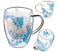 KADAX Vasos de café de doble pared 350 ml, vasos térmicos para té y café, vasos de té de vidrio de borosilicato, taza de café con flores secas, taza de té (azul)