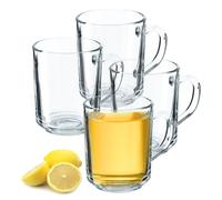 KADAX Vasos de cristal transparentes con asa, aptos para lavavajillas, vasos de café con asa, vasos de café, vasos de té, vasos de agua, tazas de cristal para calientes (4 x 240 ml)