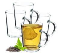 KADAX Vasos de cristal transparentes con asa, aptos para lavavajillas, vasos de café con asa, vasos de café, vasos de té, vasos de agua, tazas de cristal para calientes (4 x 410 ml)