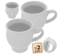 KADAX Vasos de gres de 250 ml para vino caliente, 2 unidades, taza de gres con asa, taza de cerámica, taza de té, taza de café, taza de cerámica (blanco)