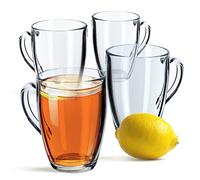 KADAX Vasos de Vidrio Transparente de 350 ml para Bebidas Calientes o Frías, Tazas de Cristal con Asa para Café con Leche, Té y Infusiones (Juego de 4)