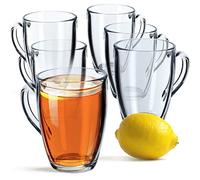 KADAX Vasos de Vidrio Transparente de 350 ml para Bebidas Calientes o Frías, Tazas de Cristal con Asa para Café con Leche, Té y Infusiones (Juego de 6)