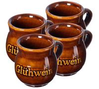 KADAX Vasos de vino caliente de 250 ml, juego de 4 vasos de arcilla con asa para vino caliente, tazas de cerámica hechas a mano, tazas de cerámica, tazas de vino caliente de arcilla, tazas de Navidad