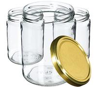 KADAX Weckgläser 540 ml - Tarros de conservas para tapa roscada, cristal de mermelada, tarro de conservas, tarros redondos (dorado/16 unidades)