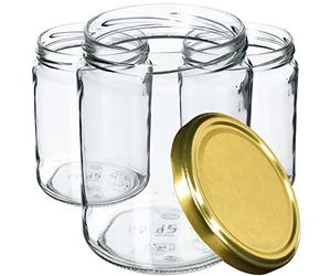KADAX Weckgläser 540 ml - Tarros de conservas para tapa roscada, cristal de mermelada, tarro de conservas, tarros redondos (dorado/16 unidades)