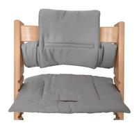 Kadem® Cojín de asiento 100% algodón orgánico, cojín clásico, 2 piezas, apto para trona Stokke Tripp Trapp, lavable a máquina, fácil fijación rápida, color gris