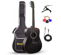 Kadence Slowhand - Guitarra semiacústica jumbo prémium con bolsa acolchada pesada, cable de guitarra, Pro Capo (madera de abeto negro)