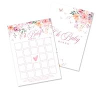Kaderas Bingo Baby Shower - Tarjetas de juego para 25 invitados, diseño floral salvaje de Baby in Bloom