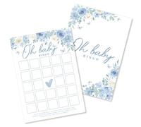 Kaderas Tarjetas de juego de Bingo Baby Shower para 25 invitados, diseño floral azul Baby in Bloom
