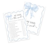 Kaderas Tarjetas de juegos para despedida de soltera, accesorios divertidos para fiestas con texto en inglés "He Said she Sid", 30 tarjetas de juegos de despedida de soltera (lazo azul)