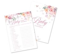 Kaderas Word Scramble - Tarjetas de juego para baby shower para 25 invitados, diseño floral salvaje de bebé en flor
