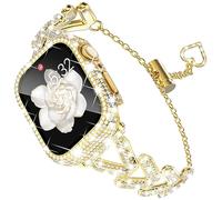 KADES Compatible con correa dorada para Apple Watch Series 3, 2 y 1, brilla a tu reloj con nuestra correa de metal brillante y elegante para mujer con protector de pantalla completo de diamante (38 mm