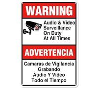 Kadezia Señal de advertencia de audio y video vigilancia - 19.8 cm x 30.2 cm, señal de aluminio resistente, vigilancia de audio y video en inglés y español (151)