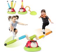 Kadii Juego 3 en 1 para niños, juego de lanzamiento de anillos, lanzador de cohetes y máquina de saltar cuerda, juguete de actividad para interiores y exteriores, 3-9 años