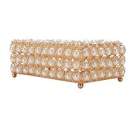 Kadimendium Funda para Caja de Pañuelos, Servilletero de Escritorio Rectangular Decorativo con Perlas de Imitación Lujosas para Sala de Estar y Dormitorio, 1 Unidad (Oro)