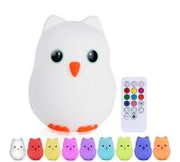Kadoing® Luz nocturna infantil búho (grande) - Quitamiedos LED recargable - con función táctil y mando - Lámpara para bebés y niños - Regalo de maternidad - Guardería - Habitación infantil