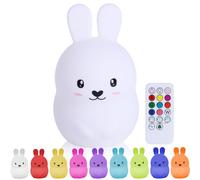 Kadoing® Luz nocturna infantil conejo (grande) - Quitamiedos LED recargable - con función táctil y mando - Lámpara para bebés y niños - Regalo de maternidad - Guardería - Habitación infantil