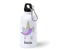 Kadoo Regalos Botella de Aluminio Personalizada Infantil Cara Unicornio Con Nombre (400ml)