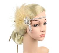 KADSXIYA Aro de pelo llamativo con diamantes de imitación y plumas para mujer, estilo bohemio