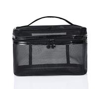 KADSXIYA Bolsa de maquillaje de malla negra transparente con cremallera para mujer, organizador de cosméticos de viaje, Negro portátil