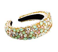 KADSXIYA Cadena barroca de joyería bandana para mujer, esponja gruesa, aro ancho para el pelo, colorido con forma de gota de agua, taladro de cristal para cabeza de baile de diamantes de imitación