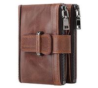 KADSXIYA Cartera de cuero para hombre, con bloqueo RFID, tarjetero de crédito, doble cremallera, bolsillo para monedas, Café