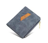 KADSXIYA Cartera de piel sintética con cremallera para hombre, plegable, corta, portátil, monedero, Azul