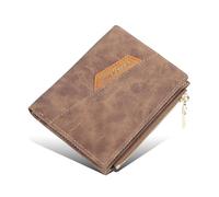 KADSXIYA Cartera de piel sintética con cremallera para hombre, plegable, corta, portátil, monedero, Marrón