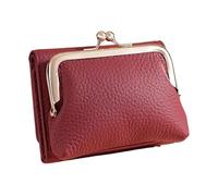 KADSXIYA Cartera delgada para mujer con ventana transparente y bolsillo para monedas, cartera de poliuretano, Borgoña