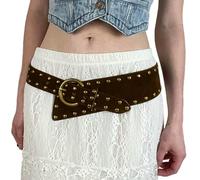 KADSXIYA Cinturón vintage de cuero con tachuelas para mujer, cinturón punk con hebilla de gancho para mujer, Marrón, As derailed discription