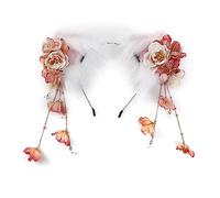 KADSXIYA Diadema de estilo chino con orejas de gatito para cosplay, fiesta, para mujer, con flor