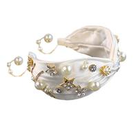 KADSXIYA Diadema de satén con nudo torcido para novia, con diseño de estrella de cristal y flores, aro de imitación con perlas y borla