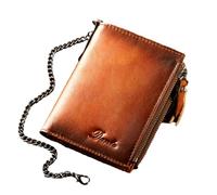 KADSXIYA Elegante cartera antirrobo con cadena y cremallera para tarjetas y dinero en efectivo, Marrón