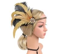 KADSXIYA Elegante diadema de los años 20 con cuentas de plumas y borlas para mascarada
