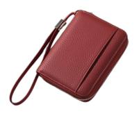 KADSXIYA Monedero corto de piel sintética con cremallera y múltiples ranuras para tarjetas, rojo (Maroon red)