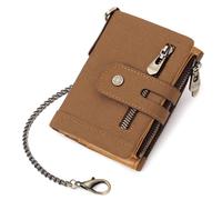 KADSXIYA Práctica cartera de tela Oxford para hombre con cadena de metal para seguridad, Marrón