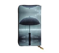 KadUe Black Umbrella in The Rain - Cartera de piel para mujer, múltiples compartimentos para tarjetas y dinero en efectivo, tarjetas de crédito, Black, Talla única, Contemporáneo