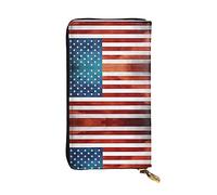 KadUe Cartera de cuero vintage con bandera de Estados Unidos para mujer, múltiples compartimentos para tarjetas y tarjetas de crédito en efectivo, Black, Talla única, Contemporáneo