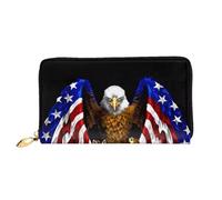 KadUe Cartera de piel con águila patriótica de la bandera de Estados Unidos, para mujer, múltiples compartimentos para tarjetas y tarjetas de crédito, Black, Talla única, Contemporáneo