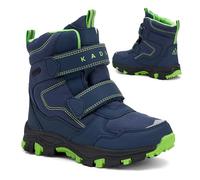 KADVA Botas de nieve para niños SNOWEY Talla 28-40 EU Color Azul Marino-Verde/Fucsia Zapatos de Invierno Impermeables y Transpirables para Niños Suela Antideslizante y Punta Reforzada Protección