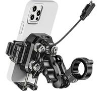 Kaedear KDR-M33A - Soporte para smartphone de bicicleta, carga inalámbrica QI, alimentación USB, soporte para teléfono móvil, para motocicletas, absorción de vibraciones, montaje de aire, integral