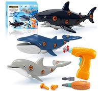 KAEGREEL Animales del Océano Juguetes para Niños con Taladro Eléctrico, Tiburón Ballena Delfín Juego Marítimo Dducativos Construccion Juguete Regalos para Niños Niñas 3 4 5 7 Años Decoración de Torta