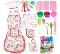 KAEGREEL Set de Cocina Juguetes con Delantal Unicornio, 26Pcs Hornear Accesorios Cocinita Infantil con Gorro Cocinero Cucharas Batidora, Disfraz Cocinero Regalos para Niño Niña 3+ Años (Rosa)