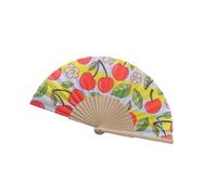 Kaeltsyn Abanico de mano de madera española con temática de cerezas de limón de 23 cm para fiestas de baile, espectáculos de escenario y decorativo para colgar en la pared