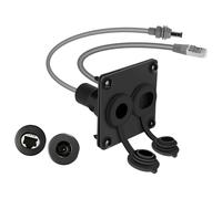 Kaeltsyn Conector de mamparo CAT6 RJ45 DC5521 con zócalo de montaje | Interfaz CAT6 RJ45, puerto de alimentación DC5521, soportes traseros roscados con tuercas de bloqueo, cubiertas de