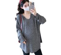 Kaeltsyn Elegante sudadera con capucha de algodón suave y manga larga relajada, adecuada para madres con diseños grandes, ropa de mujer embarazada, gris, XL