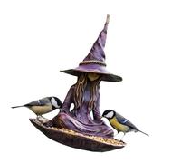 Kaeltsyn Estatua de resina con forma de bruja para pájaros, resistente a la intemperie, hábitat de jardín para amantes de las aves, mariposa de madera, para colgar en el jardín