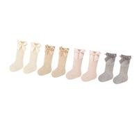 Kaeltsyn Juego de 4 pares de calcetines de encaje de moda para niños, tela de algodón suave y elástica, antideslizante, tubo medio, transpirable, para niños, Colores mezclados, M