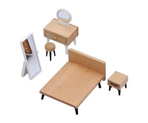 Kaeltsyn Juego de 5 Unidades por Paquete, Muebles detallados para casa de muñecas en Miniatura, Juego de rol para niños con Estante Junto a la Cama y de cosméticos, Juego de Dormitorio de Juguete